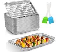 CHAMSUREUK Lot de 20 plateaux jetables pour barbecue - 34 x 23 x 2,8 cm - En aluminium perforé - Avec trous pour griller, barbecue, charbon de bois