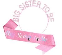 Chanaco Cadeau pour grande sœur pour filles - Couronne en métal rose avec strass - Écharpe en satin pailleté - Ensemble d'accessoires pour annonce de fête - Joli bandeau pour frère et sœur - Cadeau