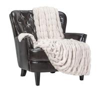 Chanasya Couverture froncée en Fausse Fourrure Royale - Couverture Duveteuse, pelucheuse et élégante réversible en Faux Vison pour canapé, Chaise, Salon, Chambre à Coucher et décoration d'intérieur