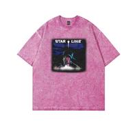 Chance The Rapper Star Line Album Merch T-shirt en coton délavé T-shirt unisexe à manches courtes et col rond décontracté, rose, L