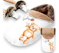 Chancelière Bébé Poussette 90 x 45 cm - Universelle Chaude Hiver Imperméable Coupe-Vent Confort Doublure Douce Protection Froid Idéale pour Promenades Longues et Courtes Ours en peluche