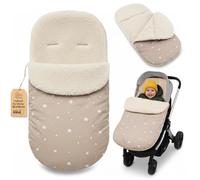 Chancelière Bébé Poussette 90x45 cm en Boucle: 90x45 cm - Doublure toute douce et Coupe Universelle - Extérieur coupe-vent lavable à 30 degrés Buggy Bébé et Enfant Oeko-Tex Beige étoiles blanches