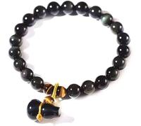 Chanceux, Noir Feng Shui, pour Les Femmes Hommes naturels Noirs WU Lou Calabash Gourd Rainbow Eye Tiger Eye Attirer la Bonne Chance, 8 mm