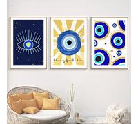 Chanceux Turc Grec Bleu Oeil Mauvais Yeux Mur Art Toile Peinture Nordique Style Moderne Affiches Imprime Des Photos Abstraites Décor À La Maison 12"X16"X3Pcs