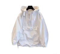 Chandail à capuche coupe-vent à manches longues avec demi-fermeture éclair pour homme, coupe ample, coupe-vent, pour course à pied, camping, randonnée, voyage, noir (taille M, blanc)