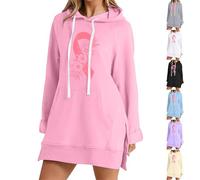 Chandail à capuche long pour femme, sweat à capuche imprimé tendance, décontracté avec fente sur les côtés, sweat à capuche léger avec cordon de serrage avec poches, vêtements d'extérieur confortables