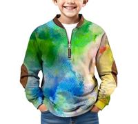 Chandail à fermeture éclair quart de tour pour garçon, pull à manches longues, pull pour jeunes enfants, joli dégradé de couleurs, chandail léger et décontracté, multicolore, 14-15 ans