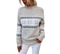 Chandail de Flocon de Neige de Noël pour Femmes à col roulé Pull en Tricot de Vacances Vintage Poils (Beige, L)