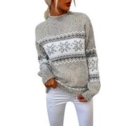 Chandail de Flocon de Neige de Noël pour Femmes à col roulé Pull en Tricot de Vacances Vintage Poils (Grey, M)