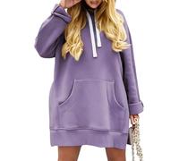 Chandail en molleton long pour femmes surdimensionné décontracté à manches longues avec ourlet fendu et cordon de serrage, violet, S