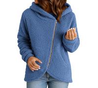 Chandail en molleton moelleux pour femme - Léger - Printemps - Automne - Transitionnel - Tendance - Joli manteau fin pour cadeaux de Noël quotidiens, bleu, S