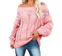 Chandail Femme Oversize Mailles Col Une PièCe Chandail Tricot Pull Epais Loose Pull Grosses Mailles Manche Longue Pullover Ample Hiver Epaules DéNudéEs Sweater