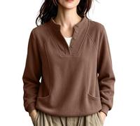 Chandail Henley décontracté à manches longues boutonné pour femme, café, M