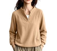Chandail Henley décontracté à manches longues boutonné pour femme, kaki, M