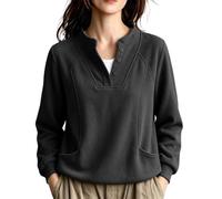 Chandail Henley décontracté à manches longues boutonné pour femme, Noir , M