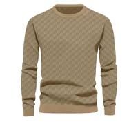 Chandail Homme Slim Fit Col Rond Jacquard Tricot Homme Casual Mode Couleur Correspondance Rayé Chandail Homme Jeunesse Classique All-Match Pull Tricoté Homme G-Khaki 3XL