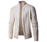 Chandail Homme Slim Fit Confortable Chaud Cardigan Homme Tempérament All-Match Tendance Tricots Veste Homme Casual Classique Mode Chandail Veste Homme G-Beige L