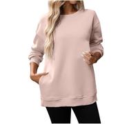Chandails à capuche à col rond pour femme - Hauts décontractés - Tenue d'automne et d'hiver 2025 - Confortable et tendance - Col rond - Joli pull à coupe décontractée, rose, XL