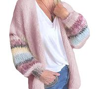 Chandails Cardigans pour Femmes Manteau en Mohair DéContracté à Manches Longues Veste en Tricot éPais à Devant Ouvert (Rose,M)
