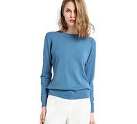 Chandails d'automne pour femmes, nouveau col rond à manches longues, pull ample en tricot solide avec bas en tricot pour femmes, sweatshirts tendance, bleu clair, L