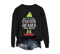 Chandails de Noël pour femmes « Don't Be A Cotton Headed Ninny Mugging » - Sweat-shirt à col rond imprimé vintage, Noir , XXL