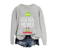 Chandails de Noël pour femmes « Don't Be A Cotton Headed Ninny Mugging » - Sweat-shirt à col rond imprimé vintage, gris, M