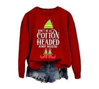 Chandails de Noël pour femmes « Don't Be A Cotton Headed Ninny Mugging » - Sweat-shirt à col rond imprimé vintage, Rouge, XXL