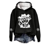 Chandails de Noël pour femmes - Grande taille - Pull ample décontracté - Avec capuche - Pull de Noël à capuche - Essentiels de vacances - Vache Highland, Noir , XL