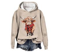 Chandails de Noël pour femmes - Grande taille - Pull ample décontracté avec capuche - Pull de Noël à capuche - Vêtements de rue - Essentiels de vacances - Vache Highland, kaki, XL