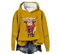 Chandails de Noël pour femmes - Grande taille - Pull ample décontracté avec capuche - Pull de Noël à capuche - Vêtements de rue - Essentiels de vacances - Vache Highland, jaune, XL