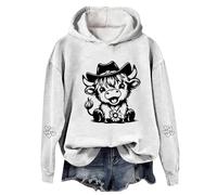Chandails de Noël pour femmes - Grande taille - Pull ample décontracté - Avec capuche - Pull de Noël à capuche - Essentiels de vacances - Vache Highland, blanc, 3XL