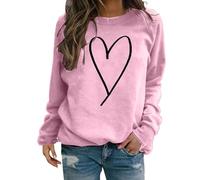 Chandails de Saint-Valentin confortables pour femmes - Haut à col rond - Chemises à manches longues pour femme - Sweats en forme de cœur d'amour - Chemisier pour la fête des mères - Chemisier pour la