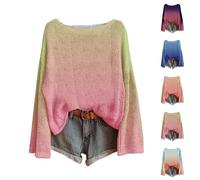Chandails dégradés pour femmes surdimensionnés tendance ombrés pull en tricot habillé pull automne manches longues col rond chemisier sortie sweatshirt vêtements, Orange, XXL
