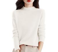 Chandails en Cachemire pour Femmes Demi-col roulé à Manches Longues Pull tricoté Pull Chaud en Cachemire (Blanc,M)