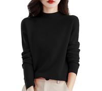 Chandails en Cachemire pour Femmes Demi-col roulé à Manches Longues Pull tricoté Pull Chaud en Cachemire (Noir,S)