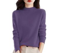Chandails en Cachemire pour Femmes Demi-col roulé à Manches Longues Pull tricoté Pull Chaud en Cachemire (Violet-b,TTG)