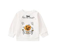 Chandails en coton doux et chaud à col rond à manches longues et col rond imprimé citrouille pour garçons ou filles Sweat à capuche pour adolescents filles de moins de 15 ans (blanc, 3 à 4 ans)