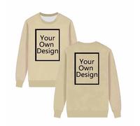 Chandails en coton molletonné pour femme - Col rond - Manches longues - Créez votre propre pull - Créez vos propres hauts - N'importe quel texte nom, image, Kaki (01), XL