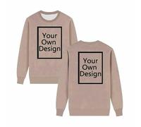 Chandails en coton molletonné pour femme - Col rond - Manches longues - Créez votre propre pull - Créez vos propres hauts - N'importe quel texte nom, image, Kaki (02), XL
