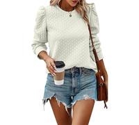 Chandails en molleton à manches longues bouffantes pour femmes, mode d'automne 2024, décontracté, col rond, texture torsadée, pull ample, abricot, M