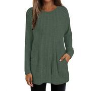 Chandails en molleton à manches longues pour femmes, hauts décontractés, coupe ample, tricot côtelé, léger, pull à col rond avec poches, pulls pour Royaume-Uni, Vert, L