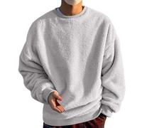 Chandails en molleton épais sans capuche pour homme - Pull d'hiver chaud - Sweat en polaire lourd - Col rond - Manches longues - Coupe ample - Décontracté - Couleur unie