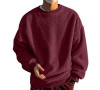 Chandails en molleton épais sans capuche pour homme - Pull d'hiver chaud - Sweat en polaire lourd - Col rond - Manches longues - Coupe ample - Décontracté - Couleur unie