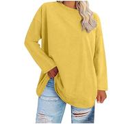 Chandails en molleton pour femmes, grande taille, manches longues, col rond, pulls doux, couleur unie, chemises tuniques élégantes, sweat-shirt confortable et tendance, pull 42-50, 1 Jaune, 48