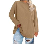 Chandails en molleton pour femmes, grande taille, manches longues, col rond, pulls doux, couleur unie, chemises tuniques élégantes, sweat-shirt confortable et tendance, pull 42-50, 1 kaki., 48