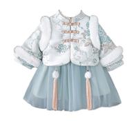 Chandails pour Filles pour Leggings Coupe Ample Clothing Plus Cotton Plus Chinese New Year Festival Cotton Padded Jacket for Children Pull Fille Zip Matelassé (Blue, 3-4 Years)