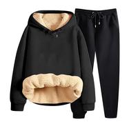 Chandails Tenues Casual Costume Sportswear Pantalon à manches longues Col Sweat à capuche Hiver Jeunesse Épais Chaud Couleur unie Haut Grande Taille Costume Femmes Suite avec Pantalon, Noir , 5XL