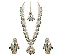 Chandbali Elegance Reverse AD Long collier à motif floral (vert)