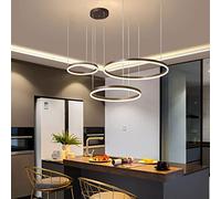 Chandelier, 3 Dimmable LED Light, Adjustable Living Chandeliers Lighting Brushed Rings Ceiling Hanging for Foyer Dining Room Kitchen Island Pendant Lamp