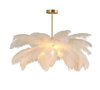 Chandelier à Plumes Autruche pour Chambre Salon - Plafond élégant avec Unique, éclairage Doux (B 65cm)